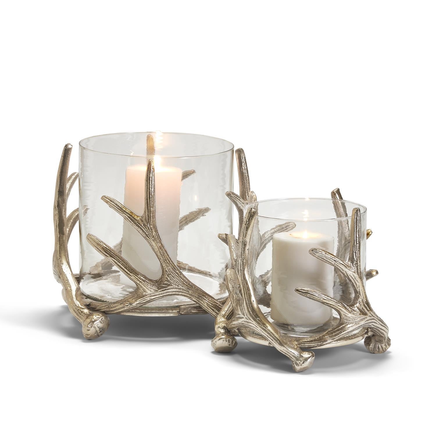 Two's Company S/2 Silver Antler Candleholder & Glass Votive