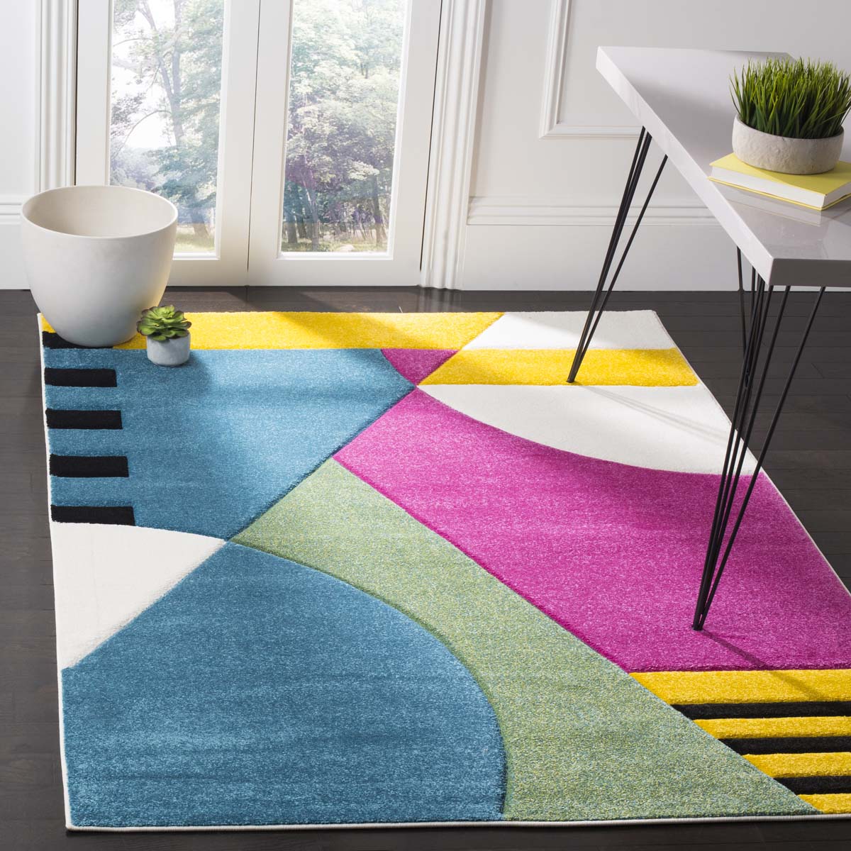 Safavieh Hollywood 706 Rug, HLW706 - Peacock Blue / Fuchsia