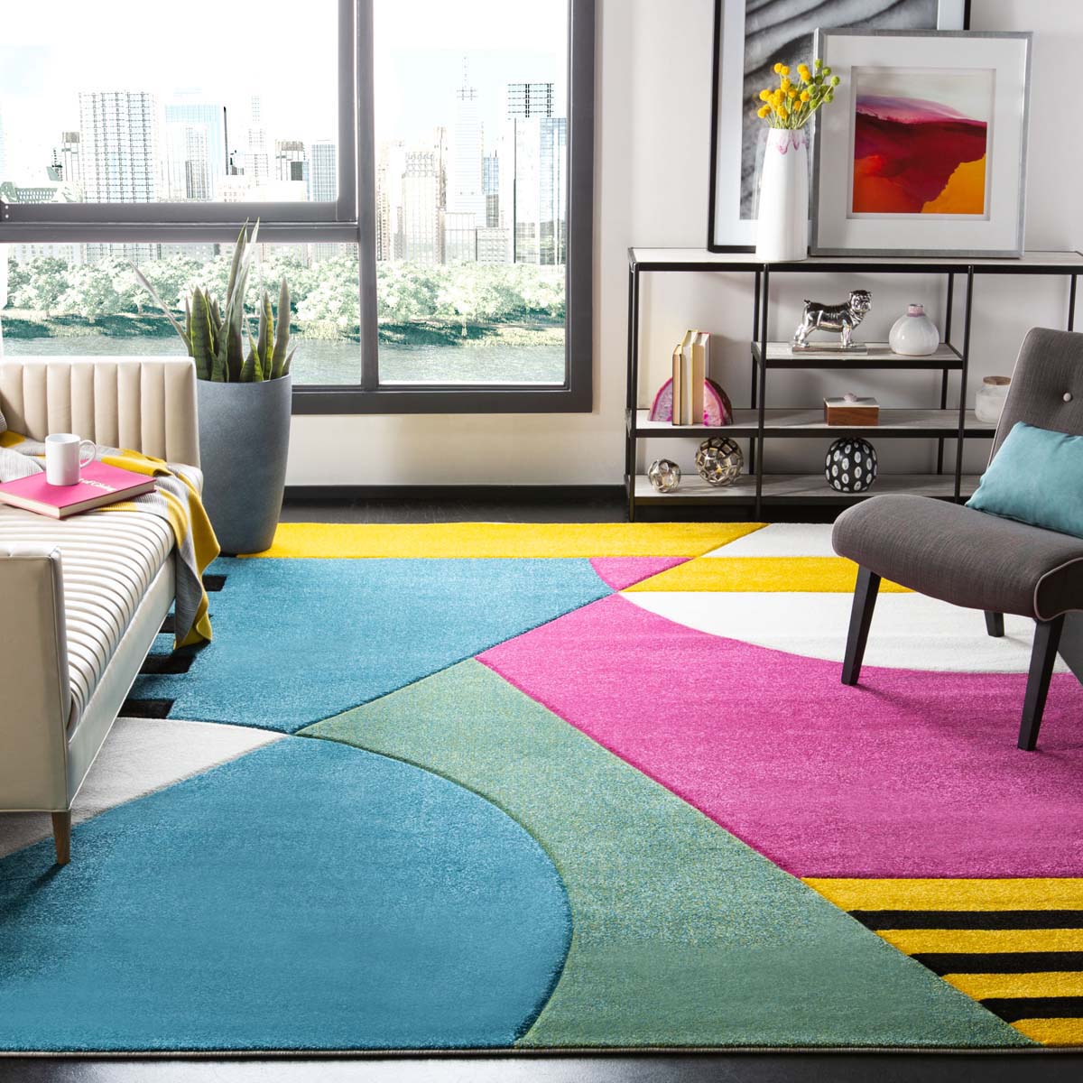 Safavieh Hollywood 706 Rug, HLW706 - Peacock Blue / Fuchsia