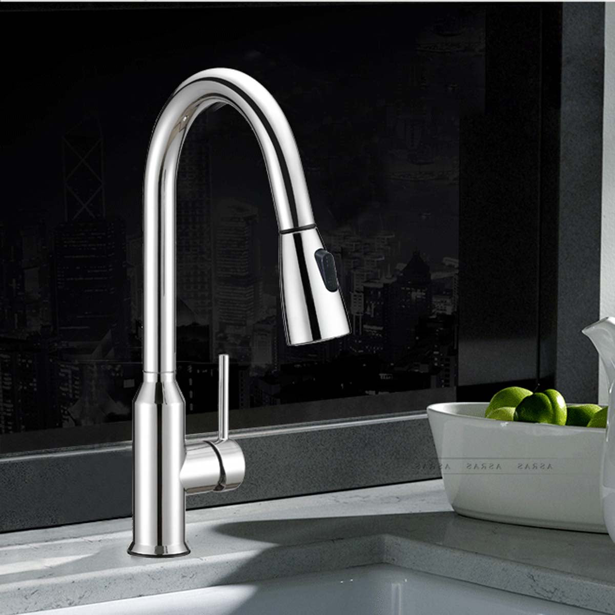 Solea Enchant Single Control Dual Function Spray Pull Down Stainless Steel 9.3X2.1X16.6 Kitchen Faucet - Chrome