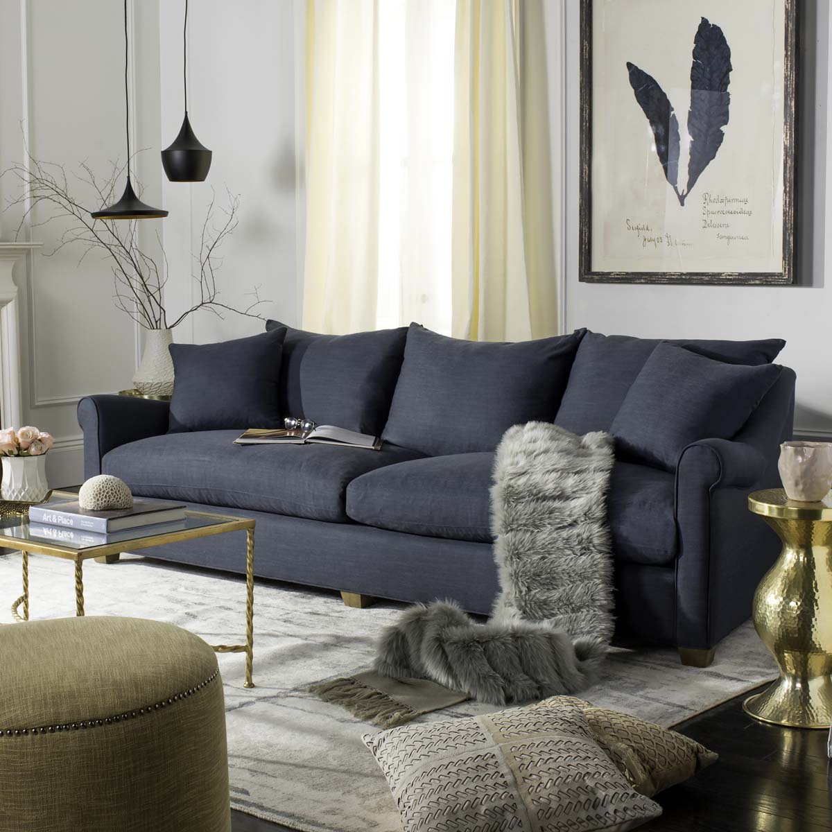 Safavieh Couture Fraiser Linen Sofa, knt4024 - Navy Blue