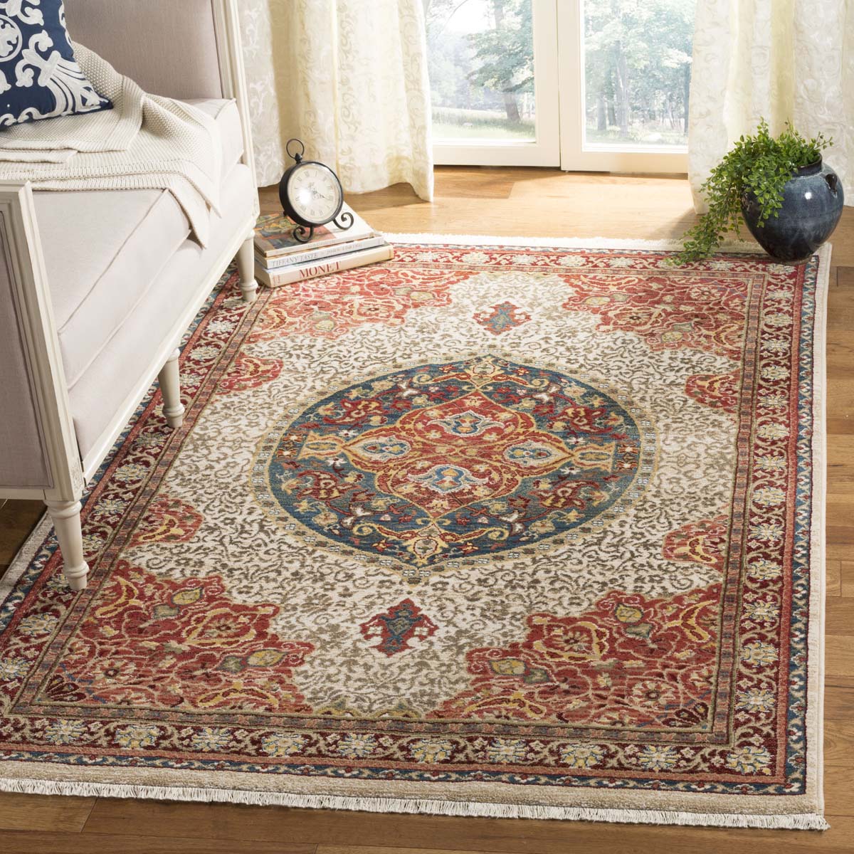 Safavieh Kashan 302 Rug, KSN302 - Ivory / Red