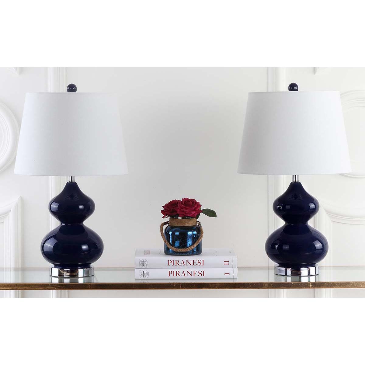 Safavieh Eva 24 Inch H Double Gourd Glass Lamp, LIT4086 - Navy (Set of 2)