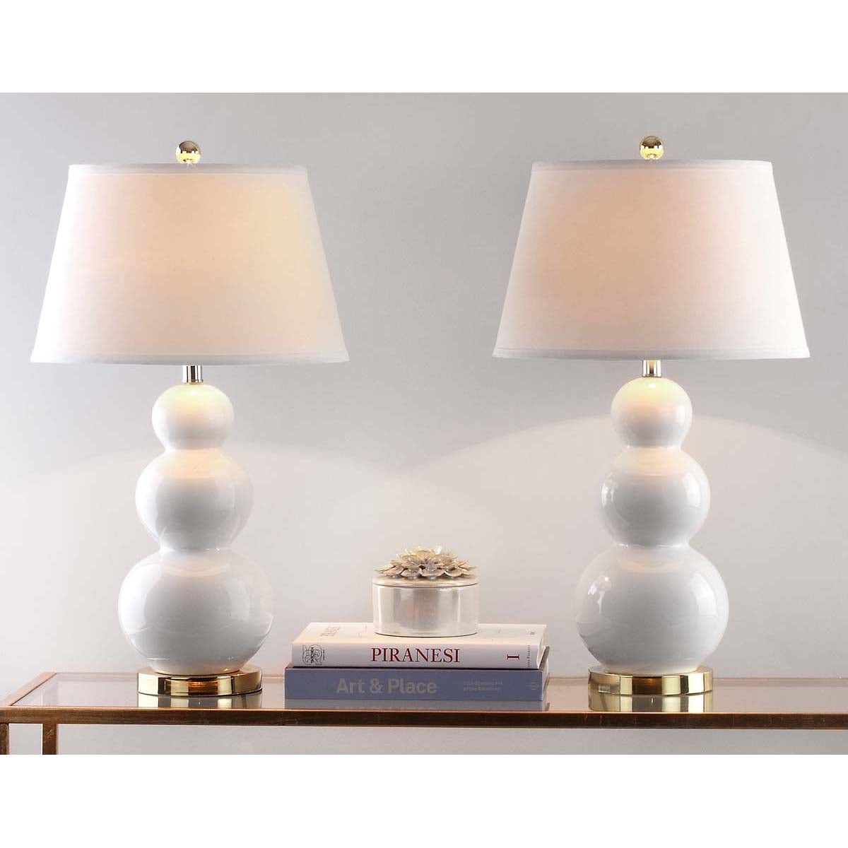 Safavieh Pamela 28 Inch H Triple Gourd Ceramic Lamp, LIT4095 - White (Set of 2)