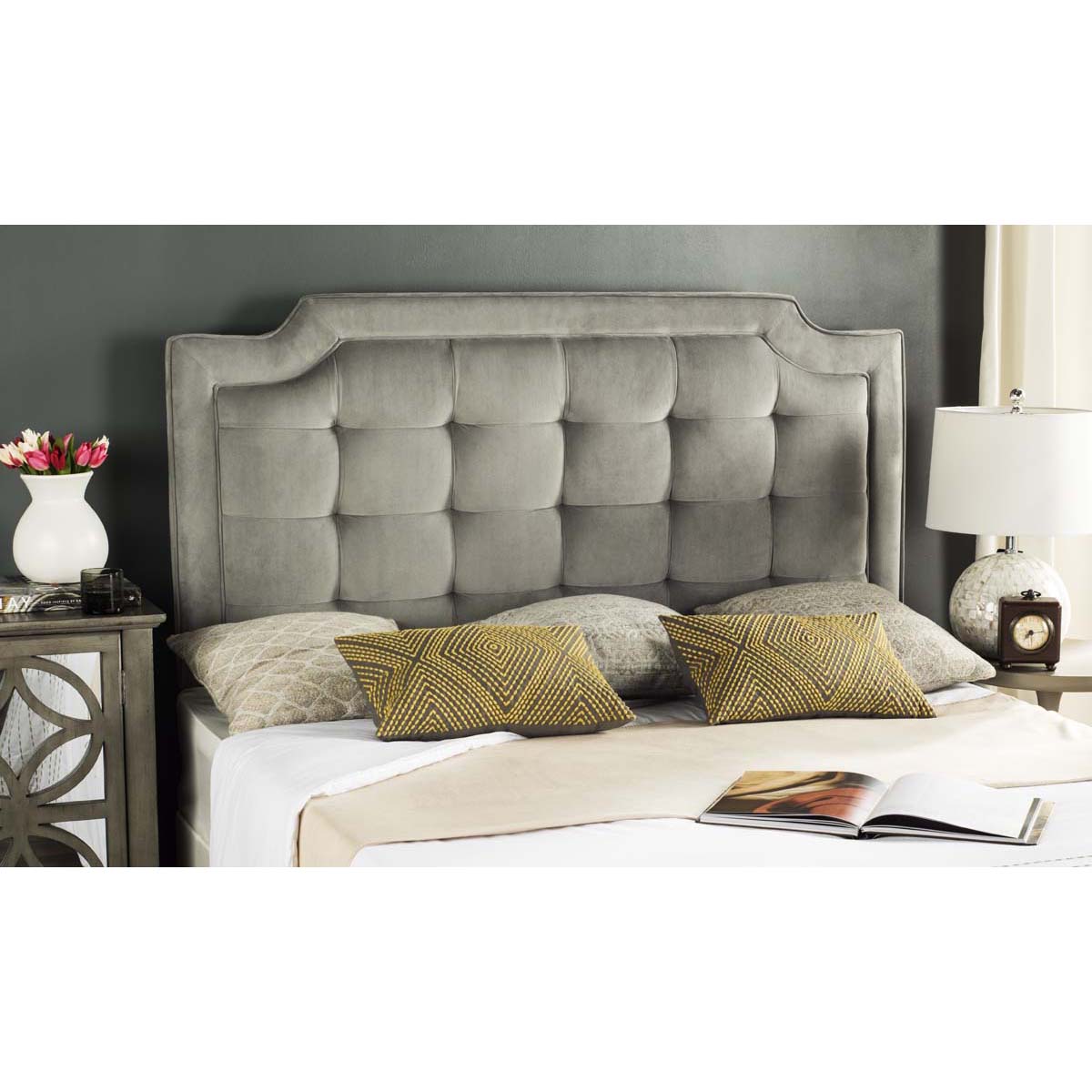 Safavieh Sapphire Tufted Linen Headboard  , MCR4047 - Pewter