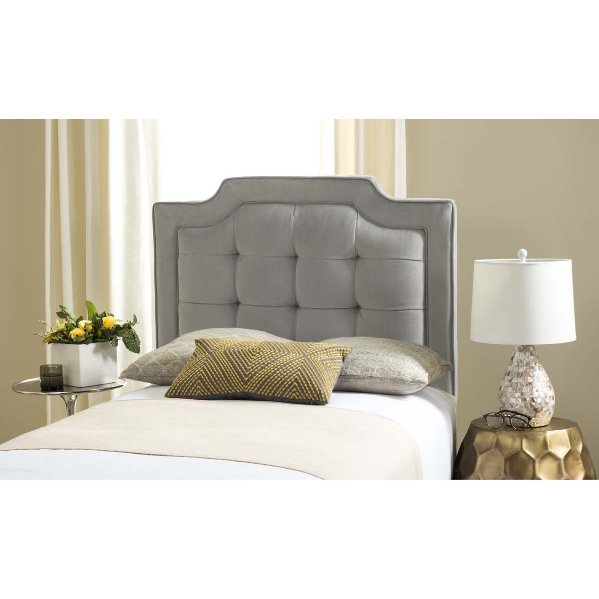 Safavieh Sapphire Tufted Linen Headboard  , MCR4047 - Pewter