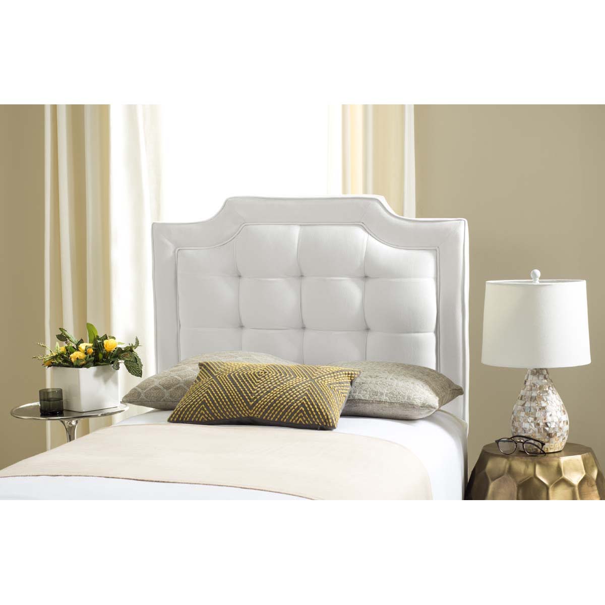 Safavieh Sapphire Tufted Linen Headboard  , MCR4047 - White