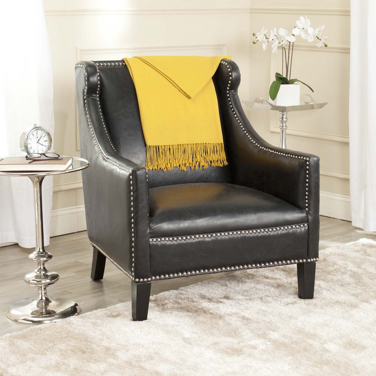 Safavieh Mckinley Leather Club Chair , MCR4735 - Antique Black