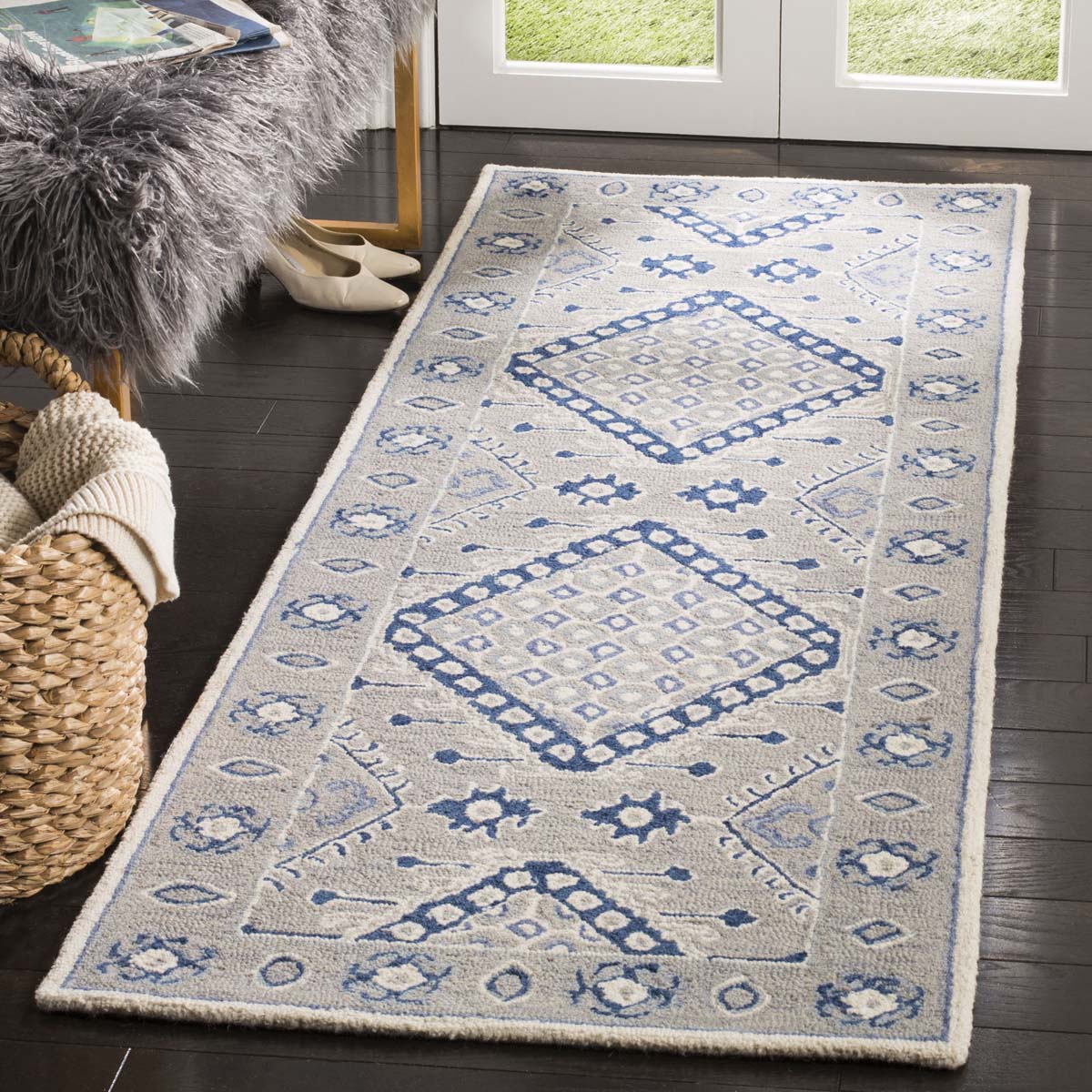 Safavieh Micro-Loop 511 Rug, MLP511 - Light Grey / Blue