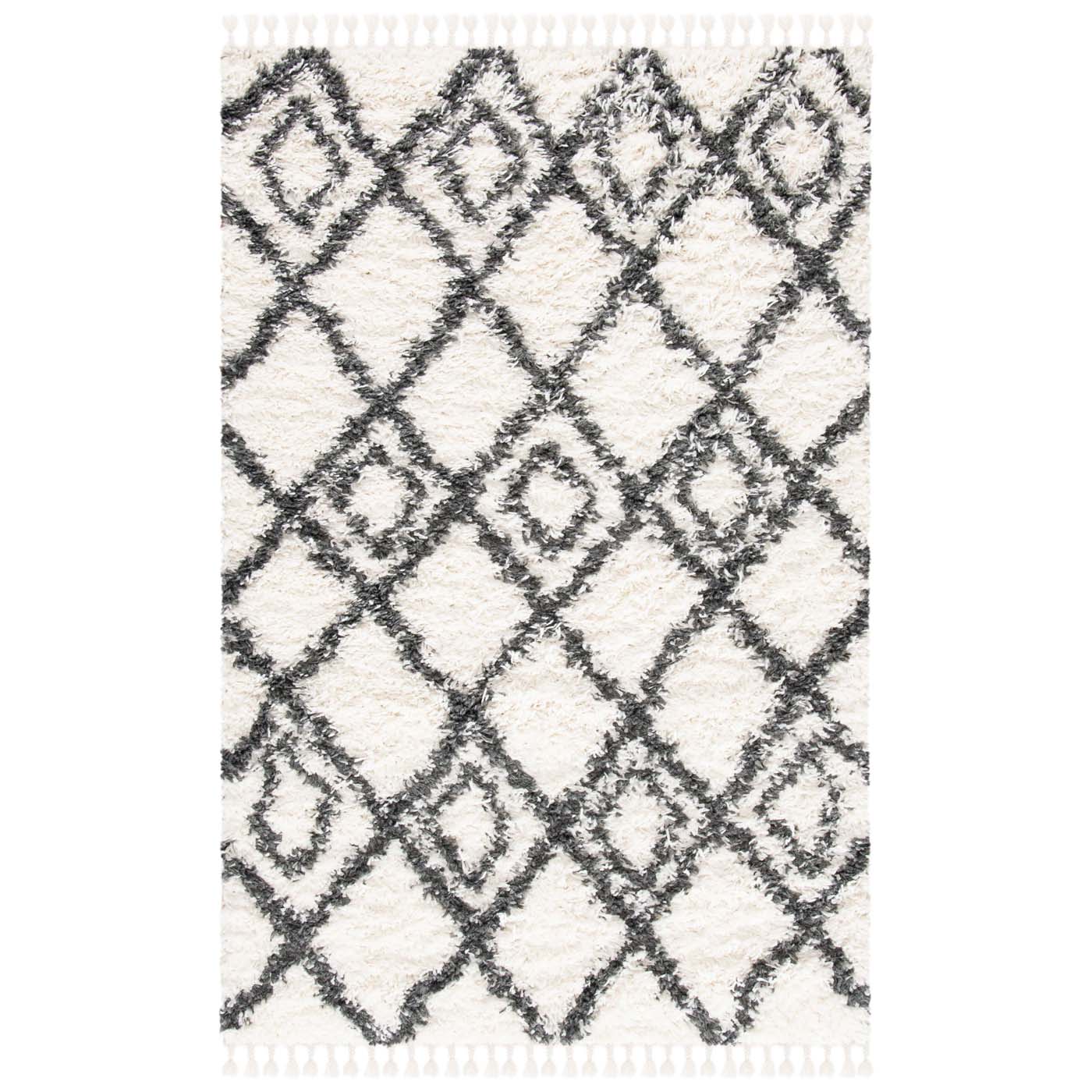 Safavieh Moroccan Tassel Shag 335 Rug, MTS335 - Ivory / Dark Grey