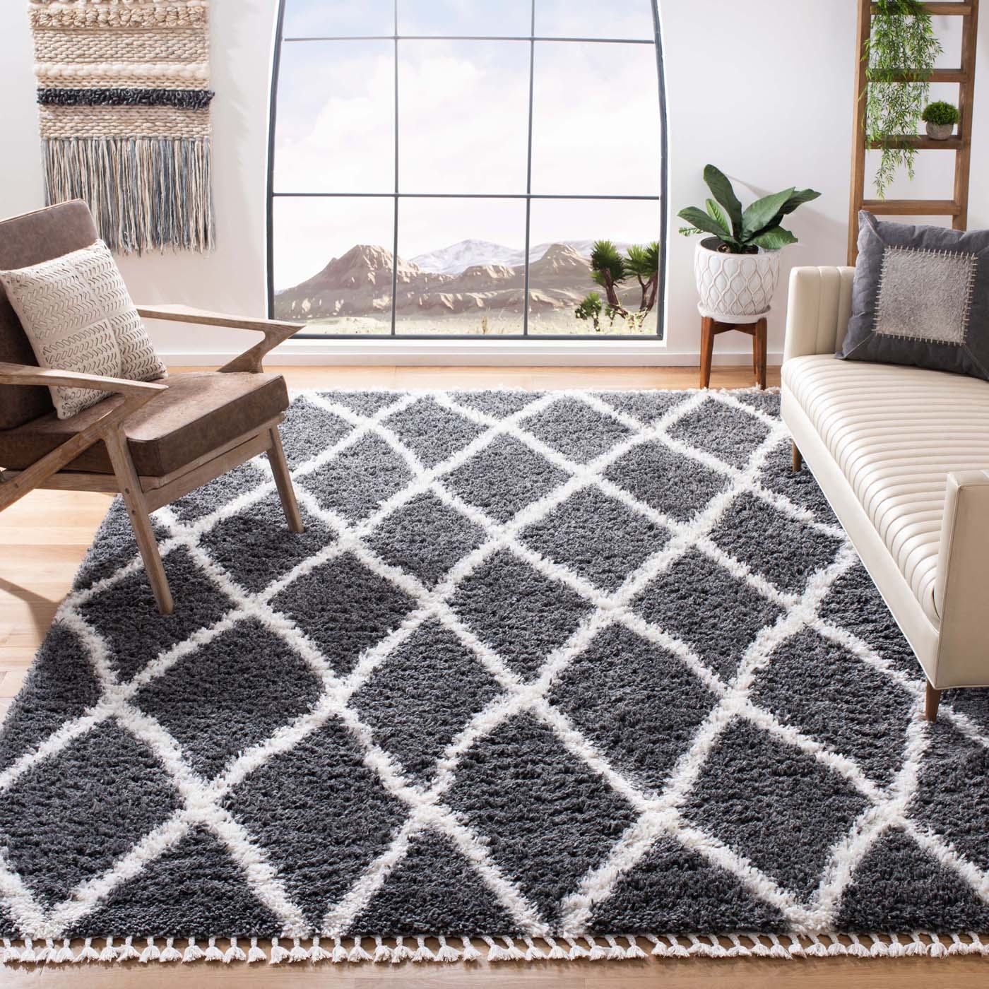 Safavieh Moroccan Tassel Shag 359 Rug, MTS359 - Grey / Ivory