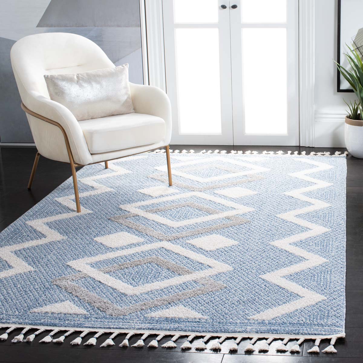 Safavieh Moroccan Tassel Shag 452 Rug, MTS452 - Ivory / Light Blue