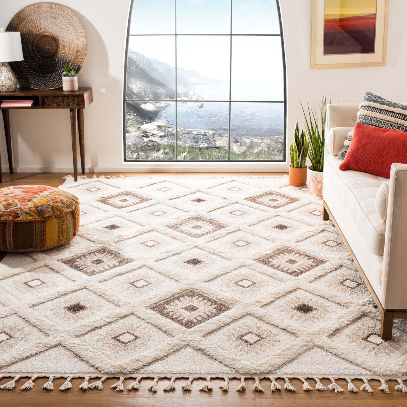 Safavieh Moroccan Tassel Shag 601 Rug, MTS601 - Ivory / Brown