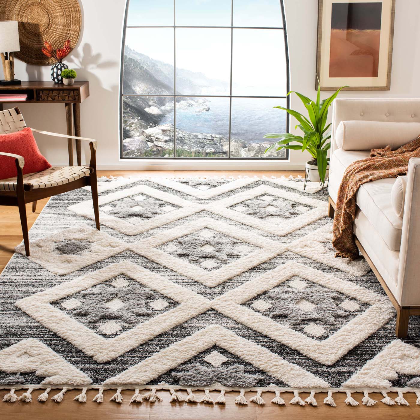 Safavieh Moroccan Tassel Shag 664 Rug, MTS664 - Grey / Ivory