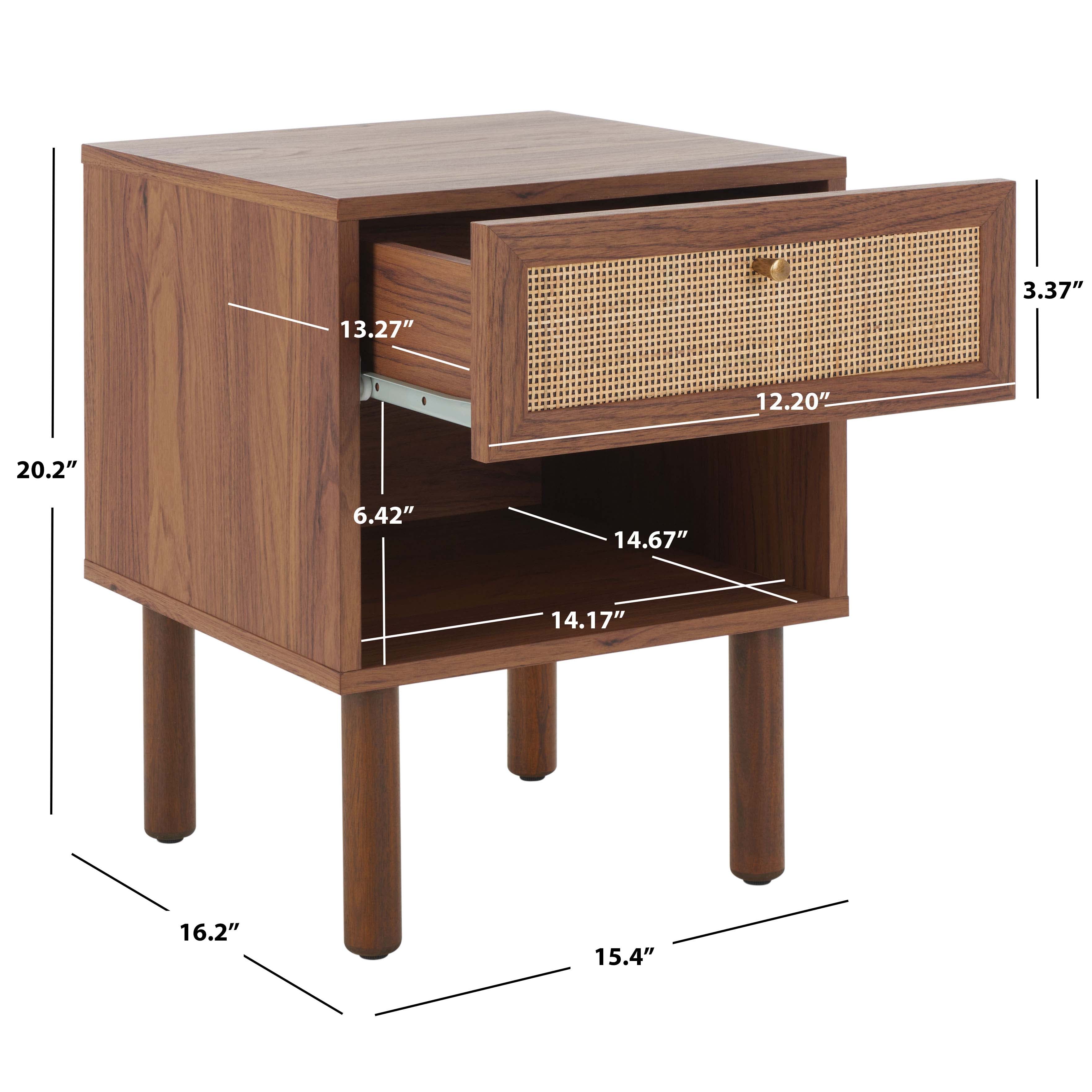 Safavieh Silvanna Nightstand, Walnut / Natural Rattan - Walnut / Natural Rattan