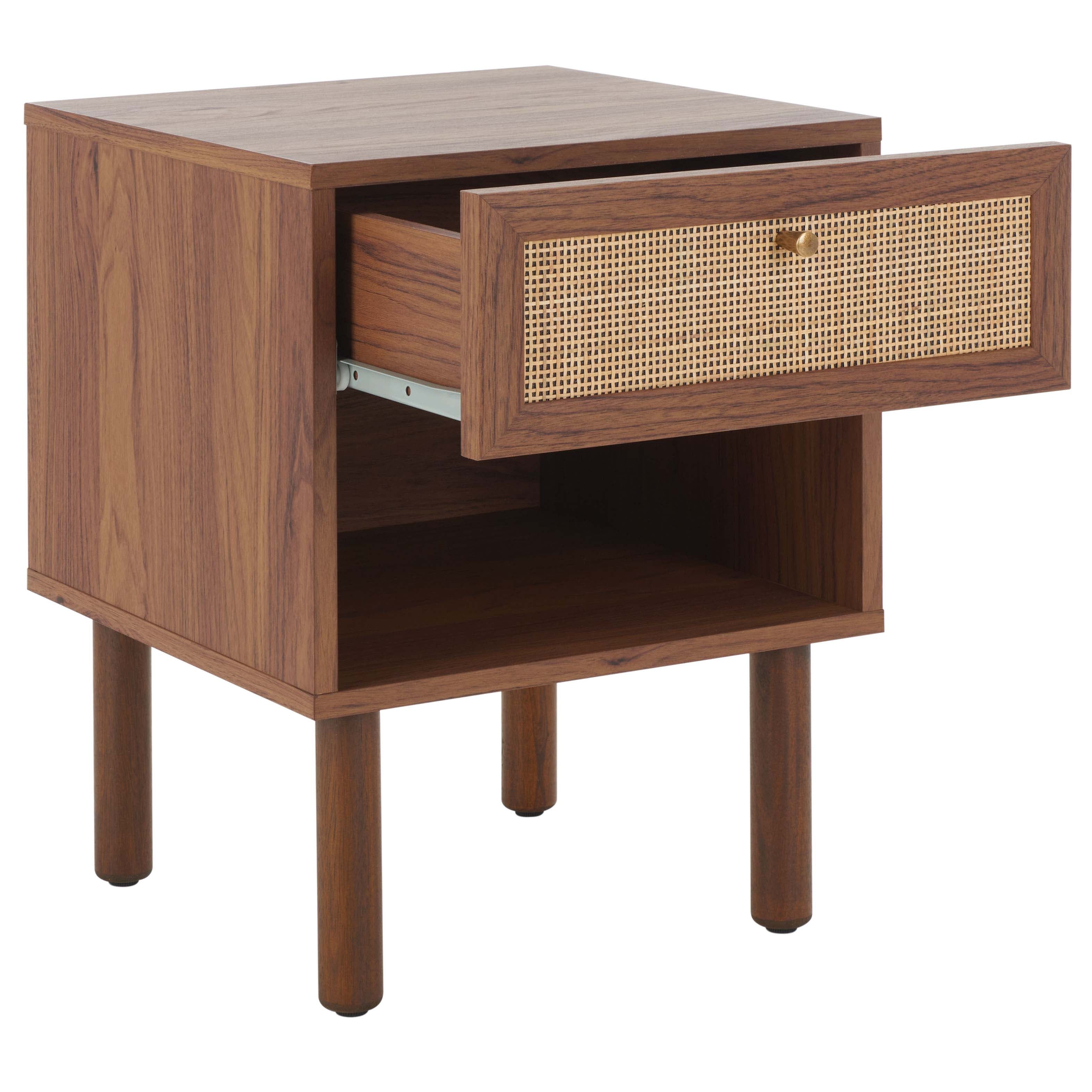 Safavieh Silvanna Nightstand, Walnut / Natural Rattan - Walnut / Natural Rattan