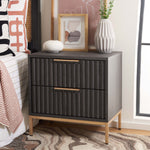 Safavieh Lylia 2 Drawer Nightstand, NST9605 - Distressed Black / Gold