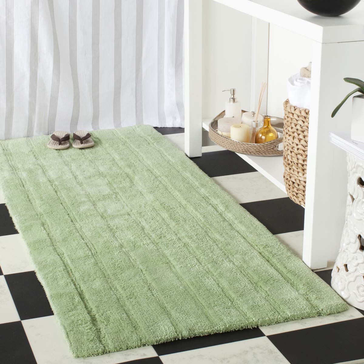 Safavieh Spa Stripe Tufted Bathmat 720 Rug, PMB720 (Set of 2) - Light Green