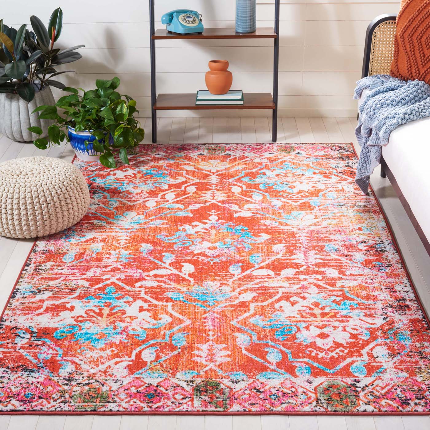 Safavieh Riviera Machine Washable 117 Rug, RIV117 - Orange / Light Blue