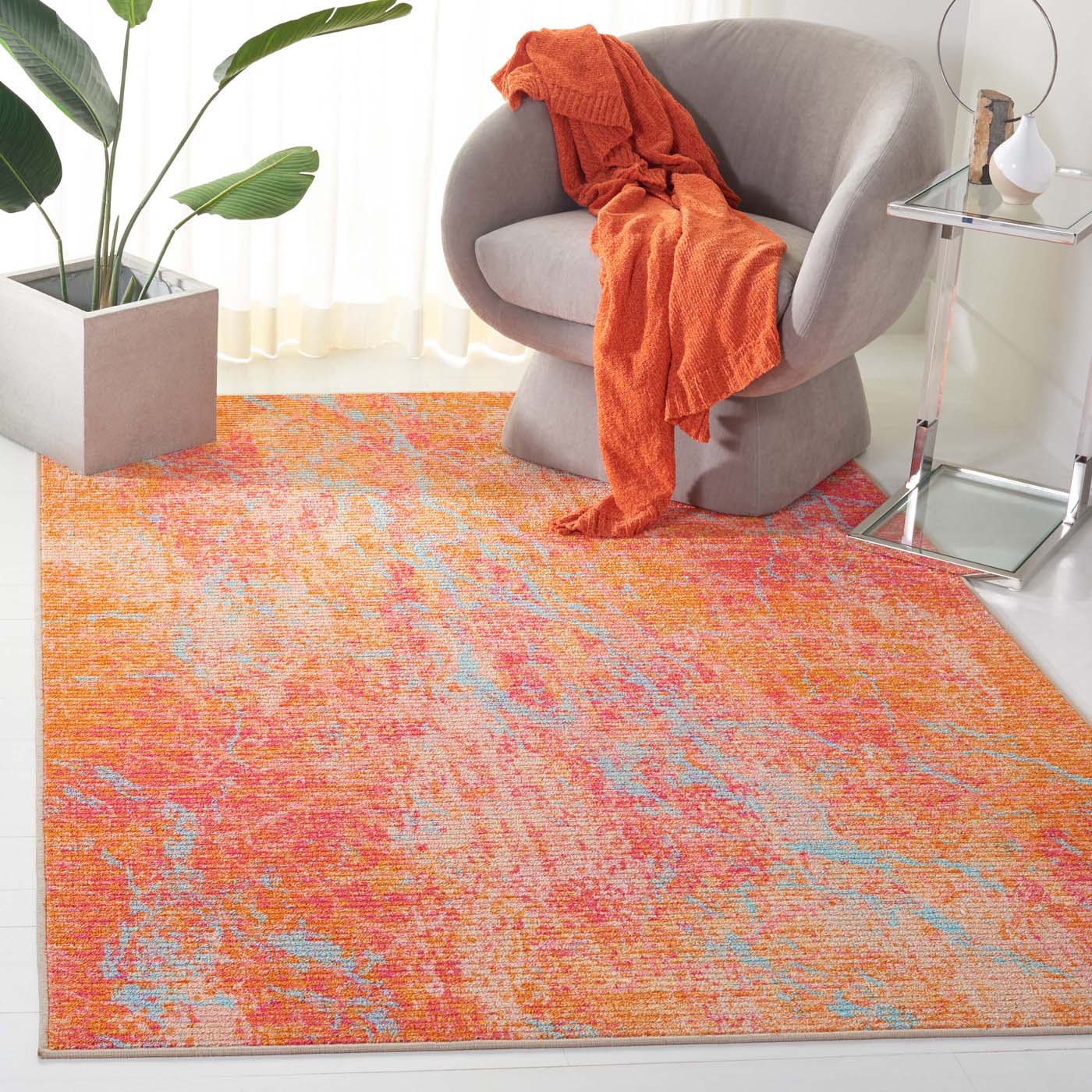 Safavieh Sequoia Machine Washable 152 Rug, SEQ152 - Orange / Light Blue