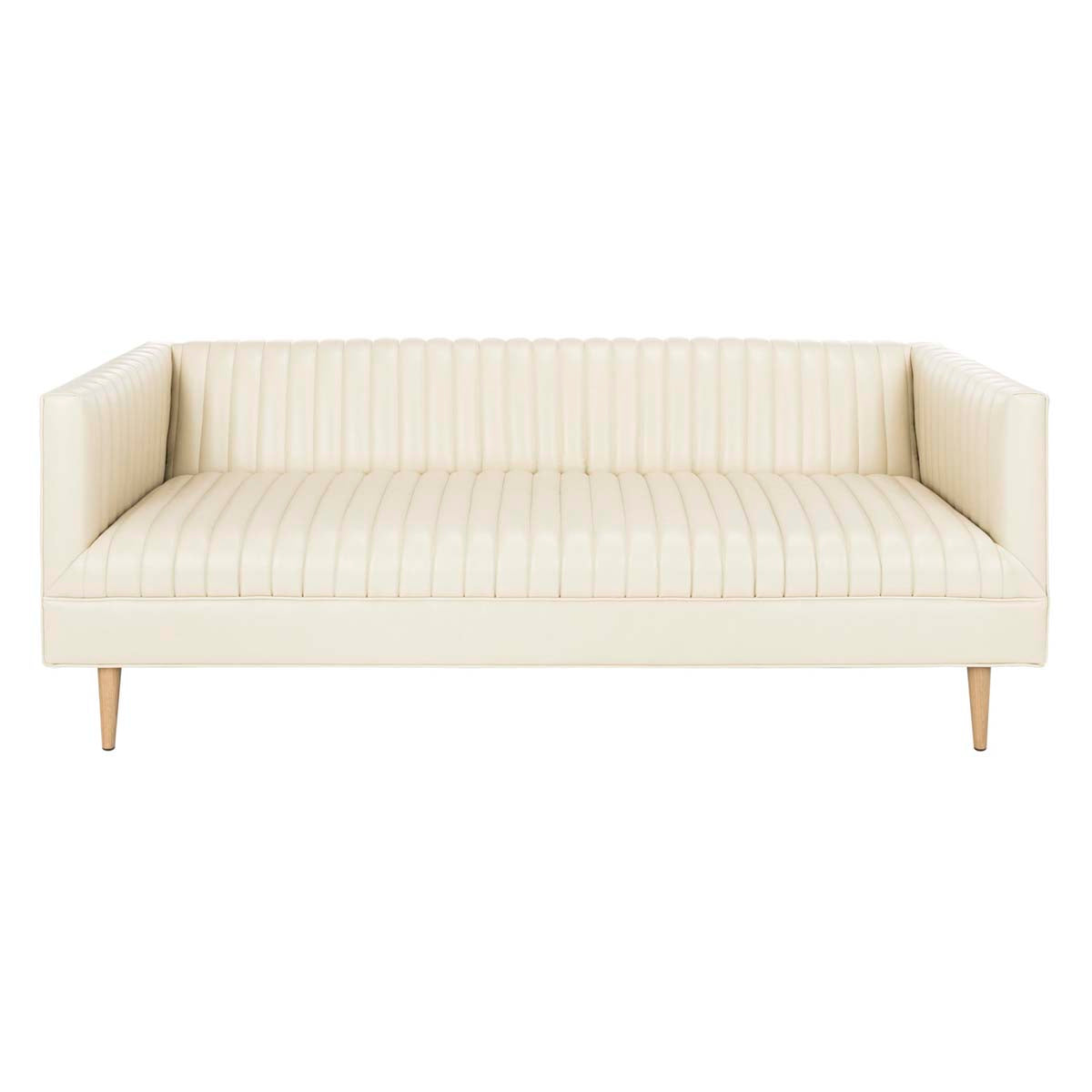 Safavieh Couture Carmina Channeled Leather Sofa - Light Beige