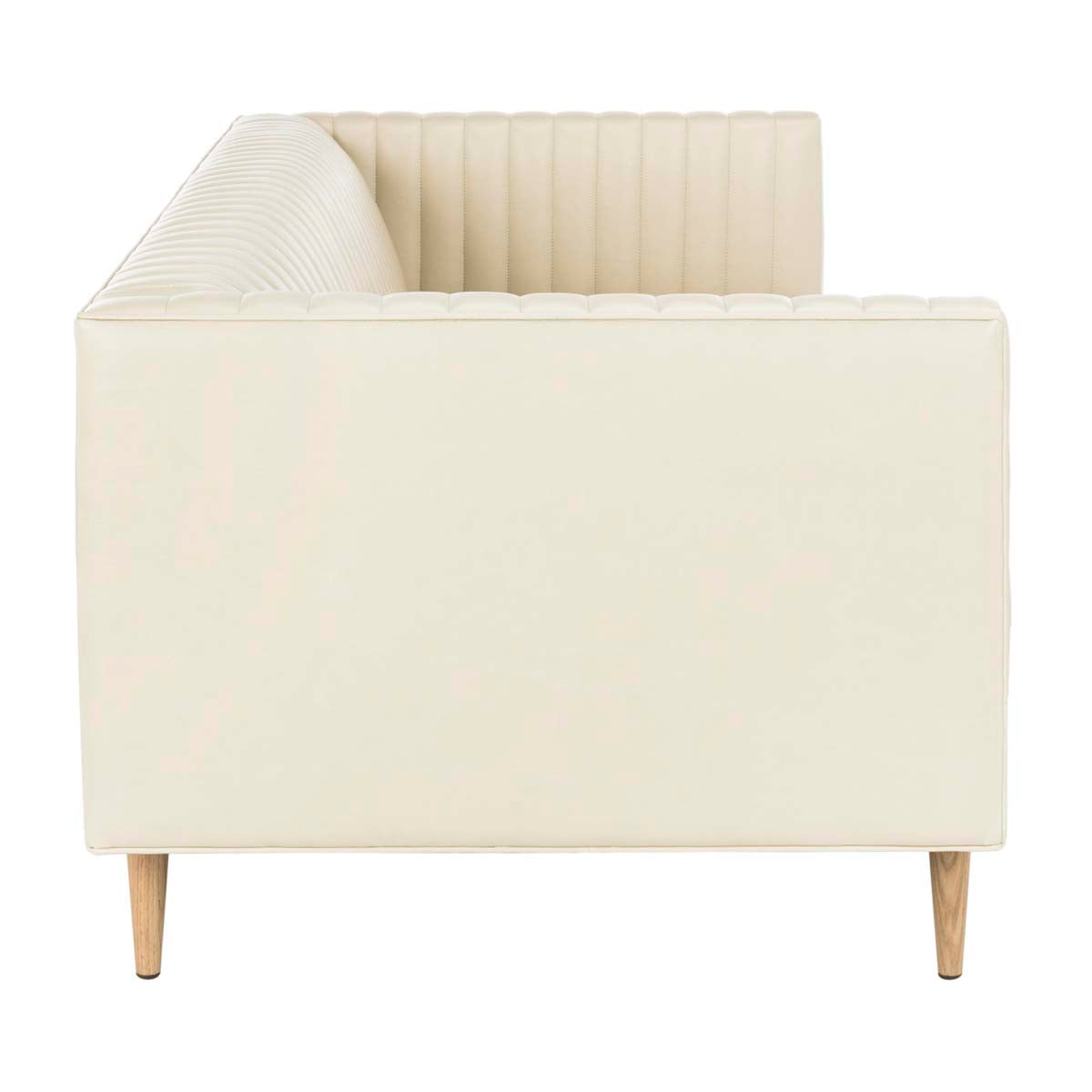 Safavieh Couture Carmina Channeled Leather Sofa - Light Beige