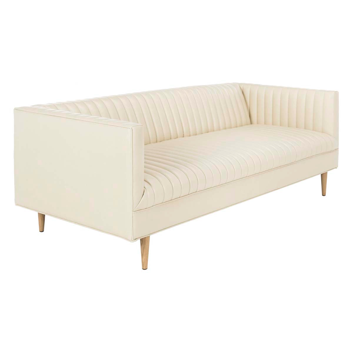 Safavieh Couture Carmina Channeled Leather Sofa - Light Beige