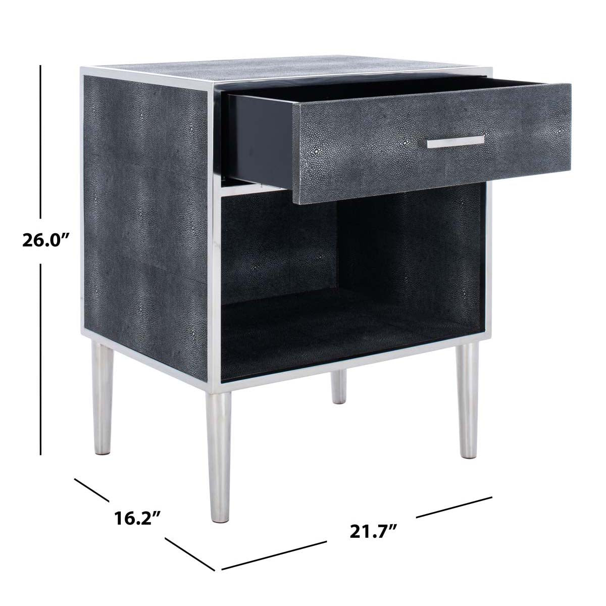 Safavieh Couture Tammy 1 Drawer Faux Shagreen Nightstand - Black / Silver