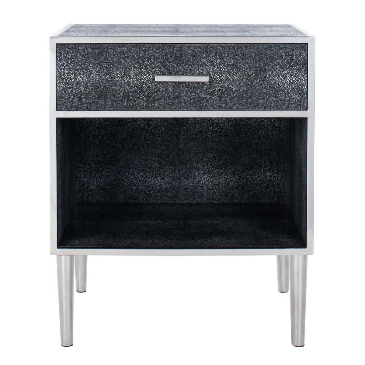 Safavieh Couture Tammy 1 Drawer Faux Shagreen Nightstand - Black / Silver