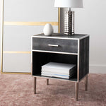 Safavieh Couture Tammy 1 Drawer Faux Shagreen Nightstand - Black / Silver