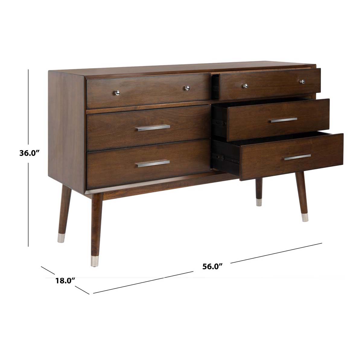 Safavieh Couture Madden Retro Dresser - Walnut / Silver