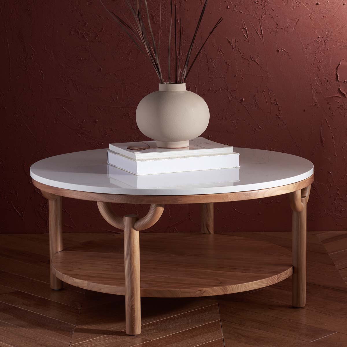 Safavieh Couture Puck Marble Top Coffee Table - Natural / White