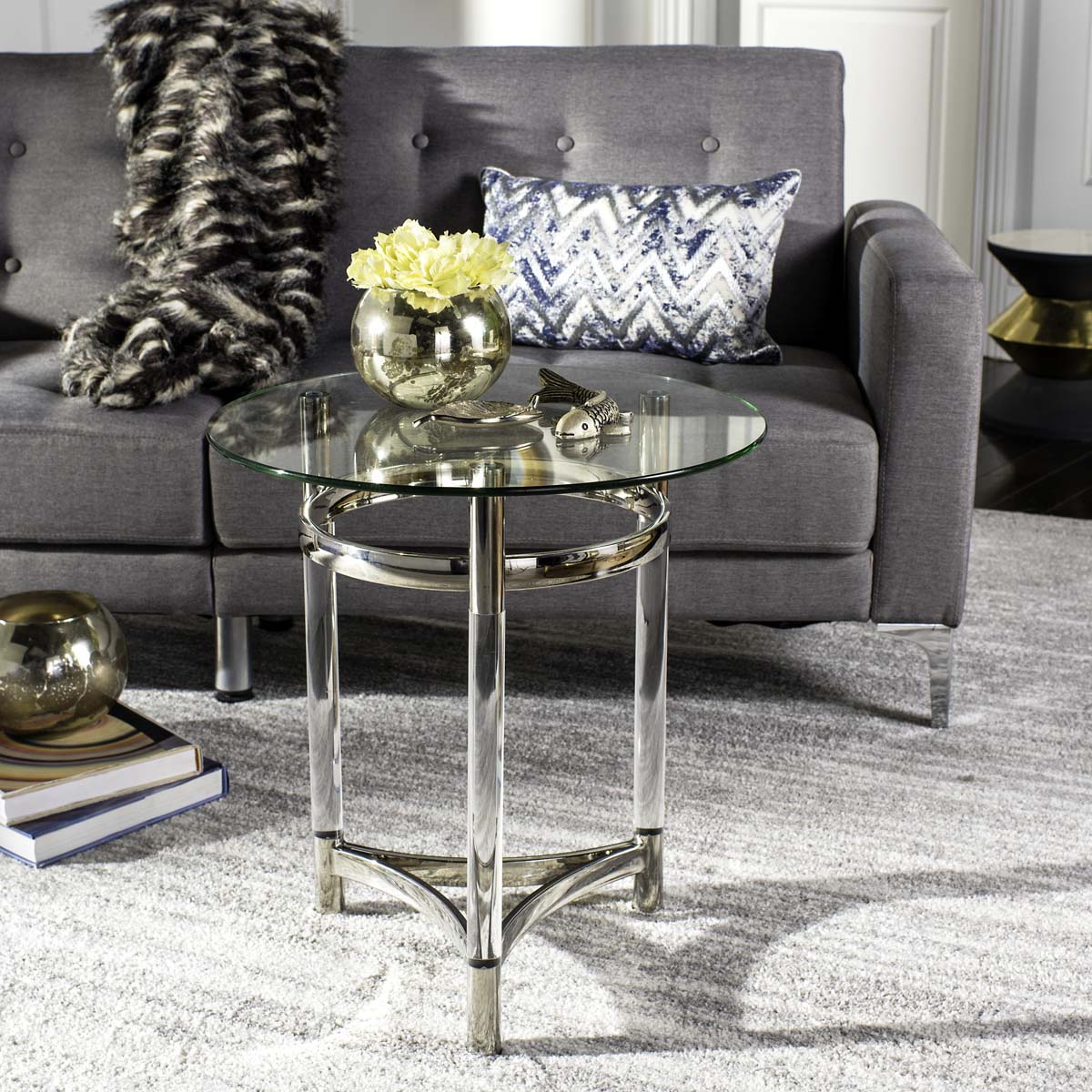 Safavieh Couture Letty Round Acrylic End Table - Silver