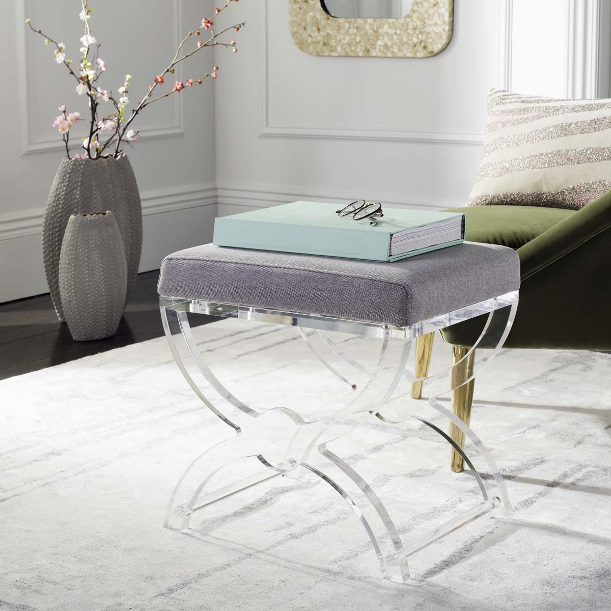 Safavieh Couture Delfina Acrylic Ottoman - Light Grey / Clear