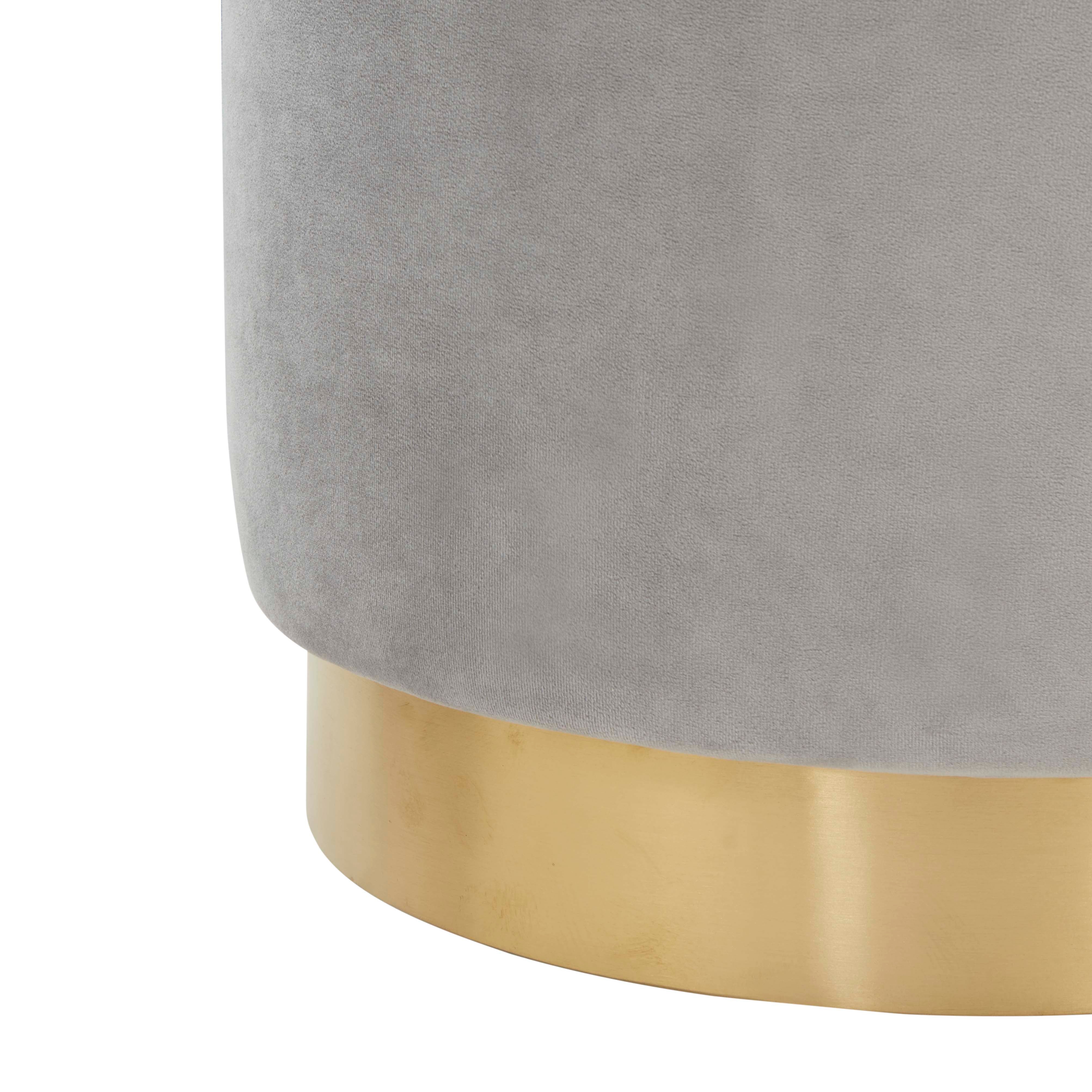 Safavieh Couture Elsworth Velvet Ottoman With Brass Base - Light Grey / Brass