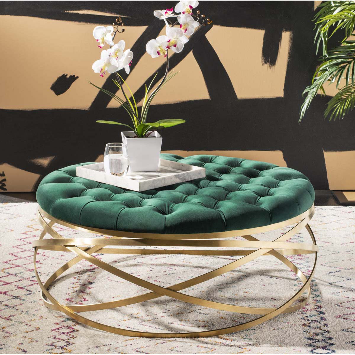 Safavieh Couture Rumi Tufted Velvet Ottoman - Emerald