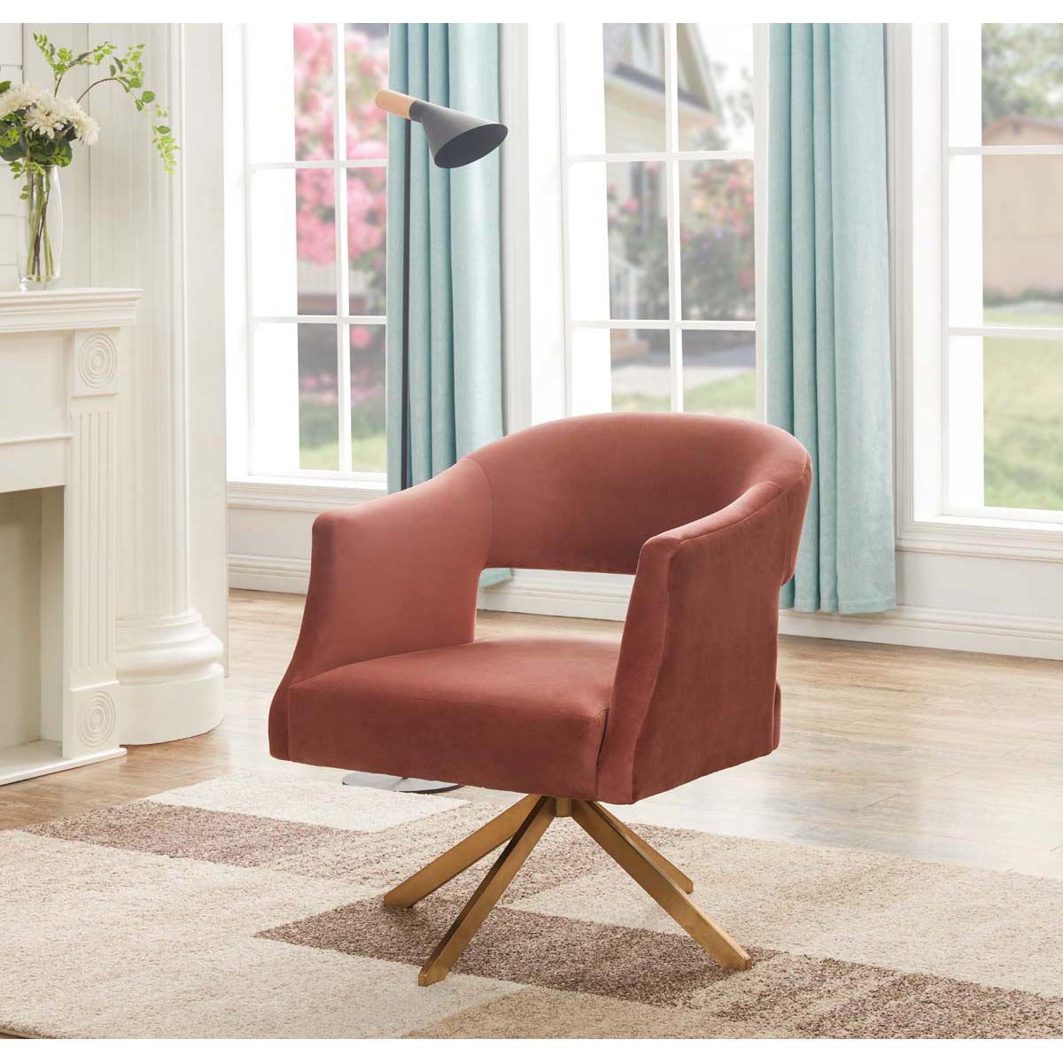 Safavieh Couture Quartz Swivel Accent Chair - Dusty Rose / Gold