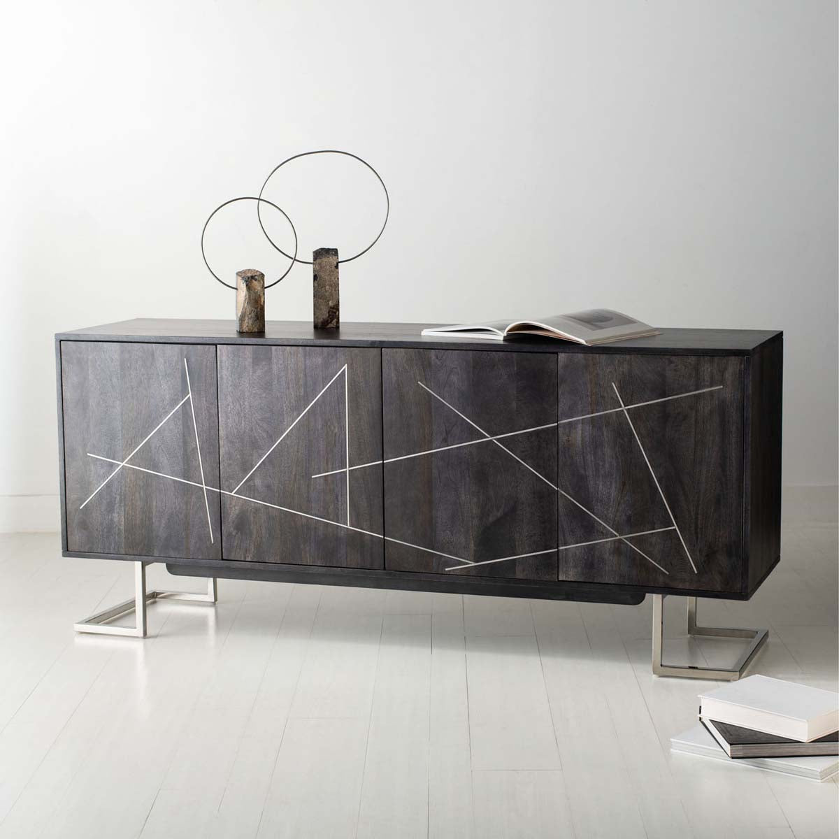 Safavieh Couture Penn Geometric 4 Door Sideboard - Black / Silver