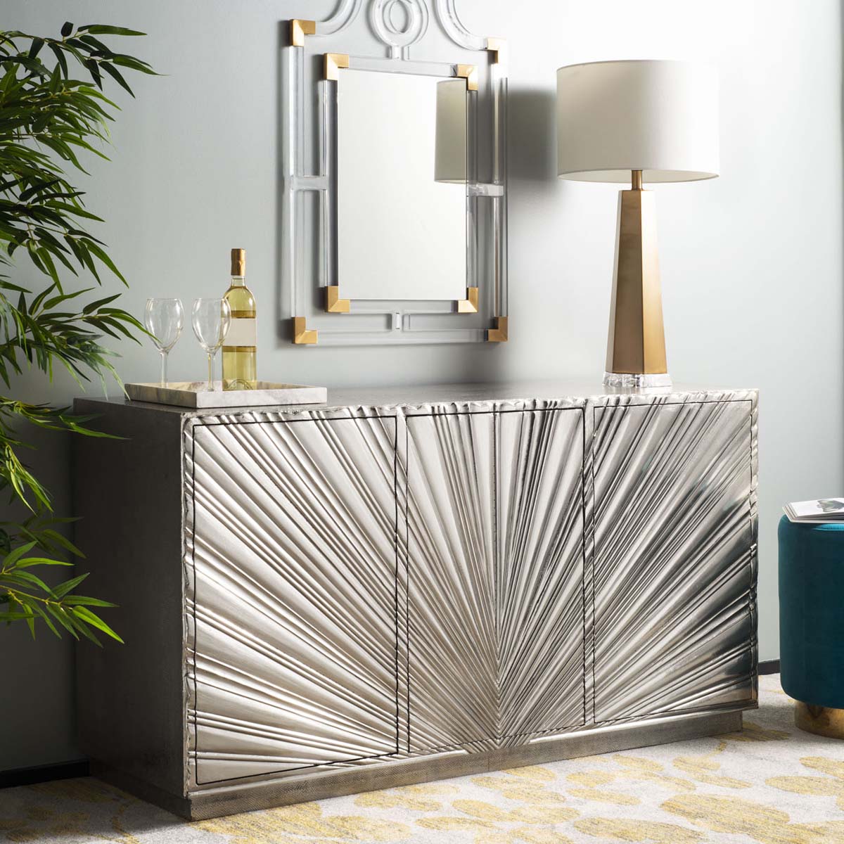 Safavieh Couture Sylas Sunburst 3 Door Sideboard - Silver