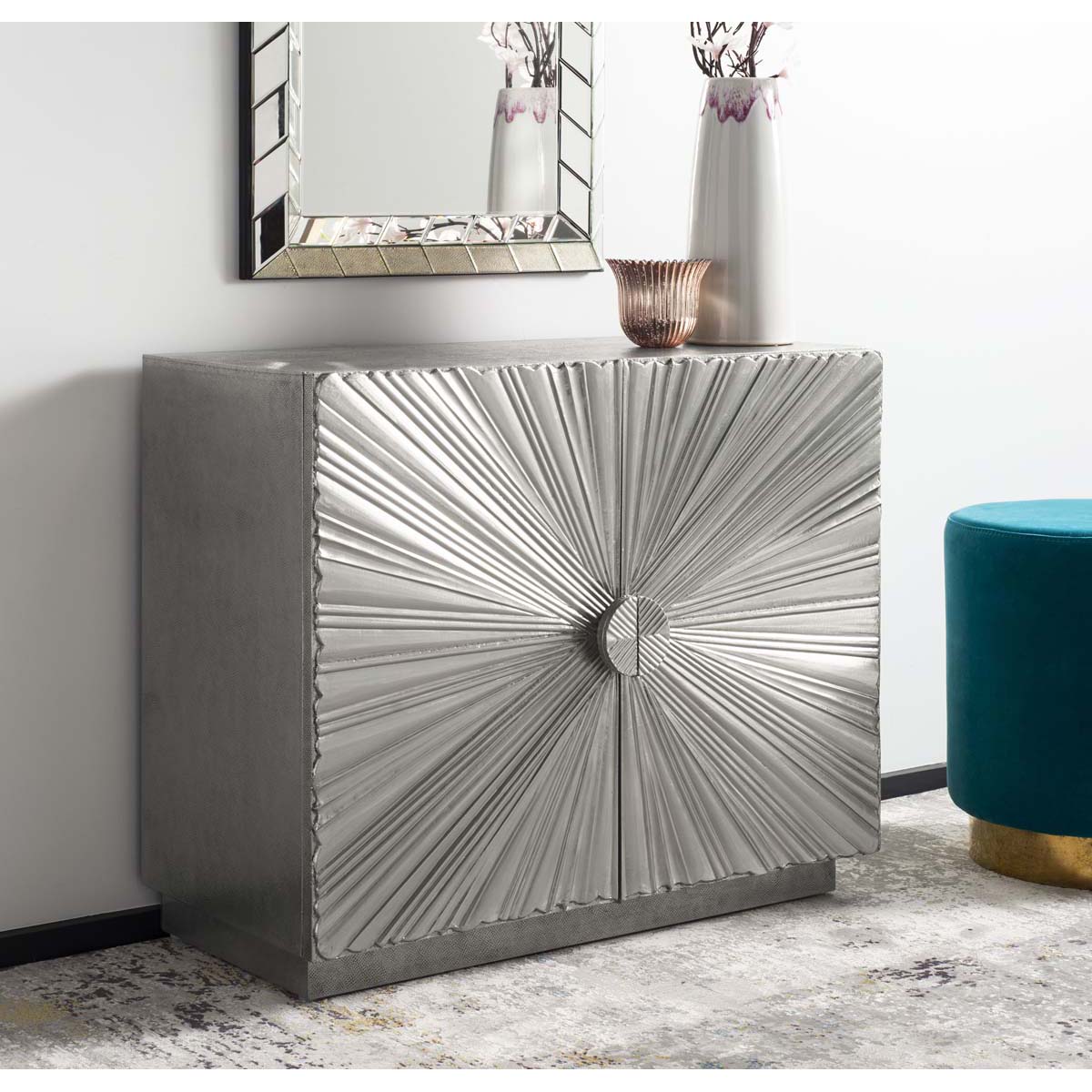 Safavieh Couture Sylas Sunburst 2 Door Chest - Silver