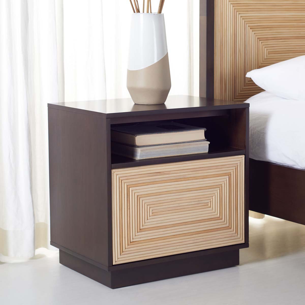 Safavieh Couture Stassie 1 Drawer Cane Nightstand - Oak / Black