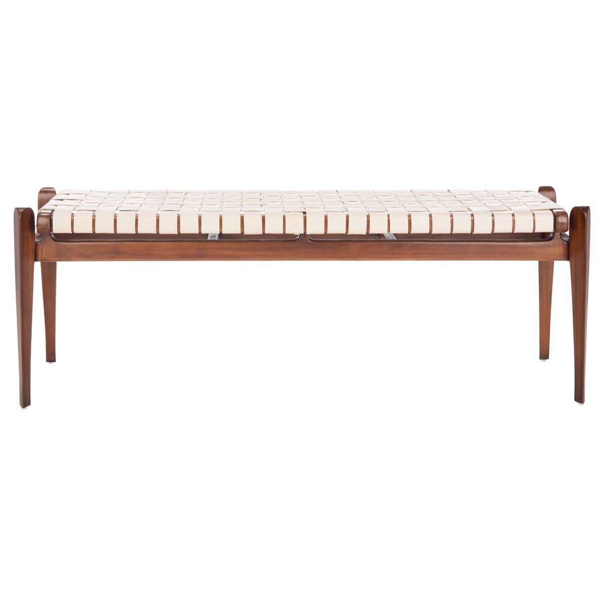 Safavieh Couture Dilan Leather Bench - White / Light Brown