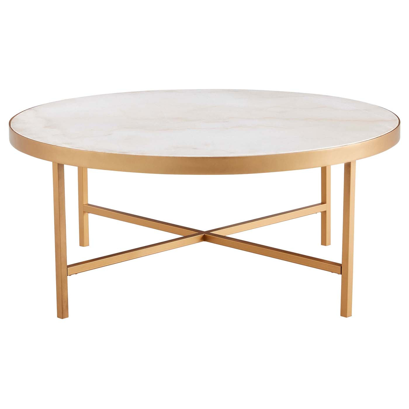 Safavieh Couture Caralyn Round Marble Coffee Table - White / Brass