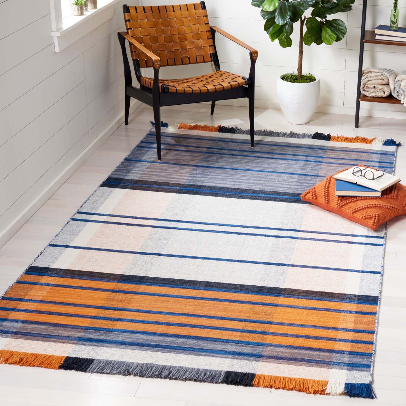 Safavieh Striped Kilim 702 Rug, STK702 - Orange / Blue