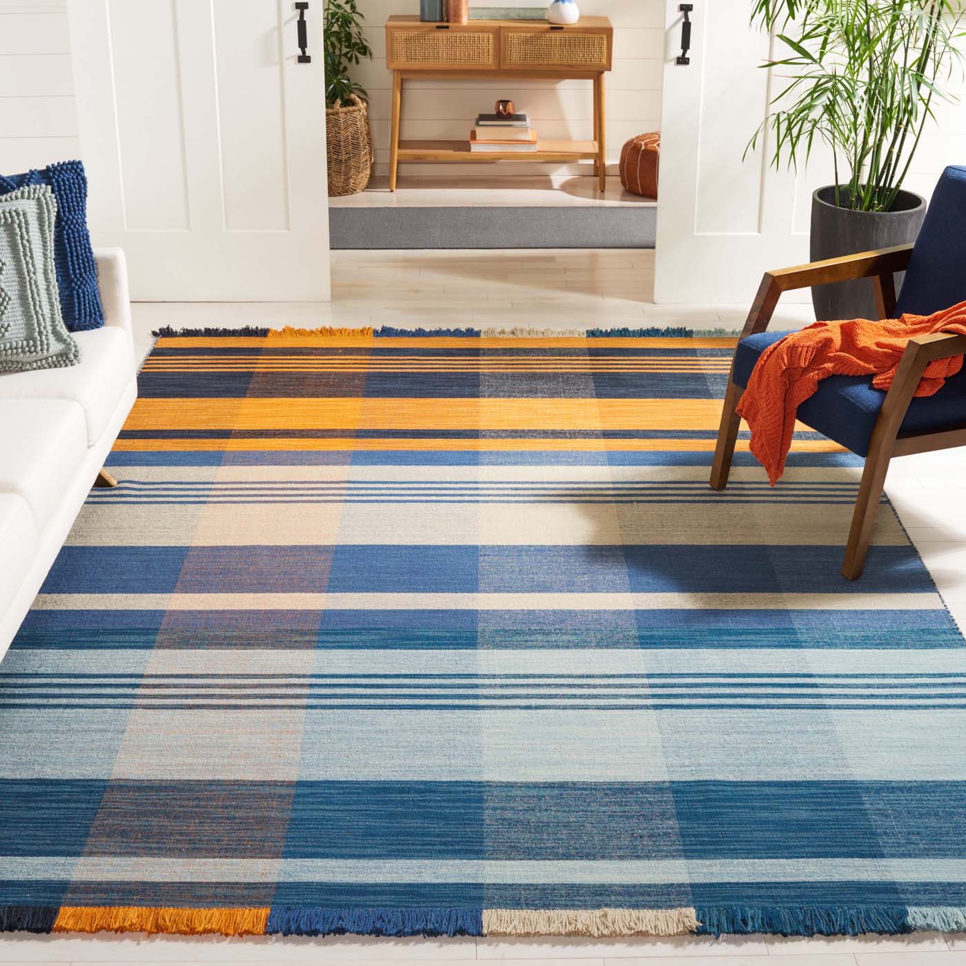 Safavieh Striped Kilim 708 Rug, STK708 - Orange / Blue