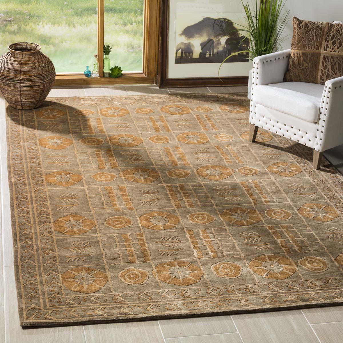 Safavieh Tibetan 34A Rug, TB234A - Green / Peach