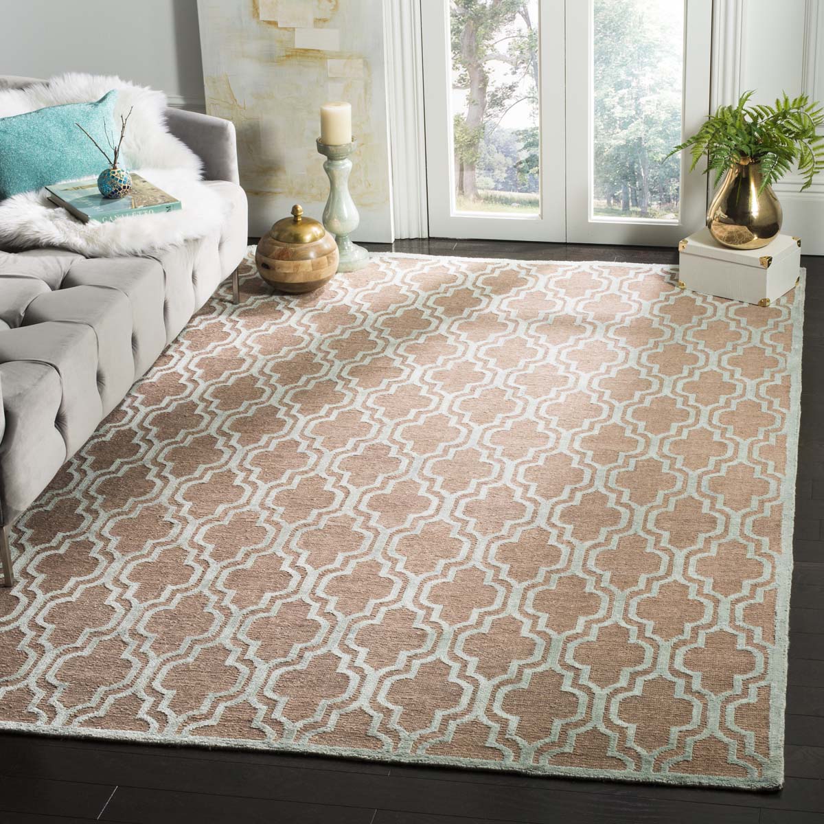 Safavieh Tibetan 54A Rug, TB654A - Bark / Light Blue