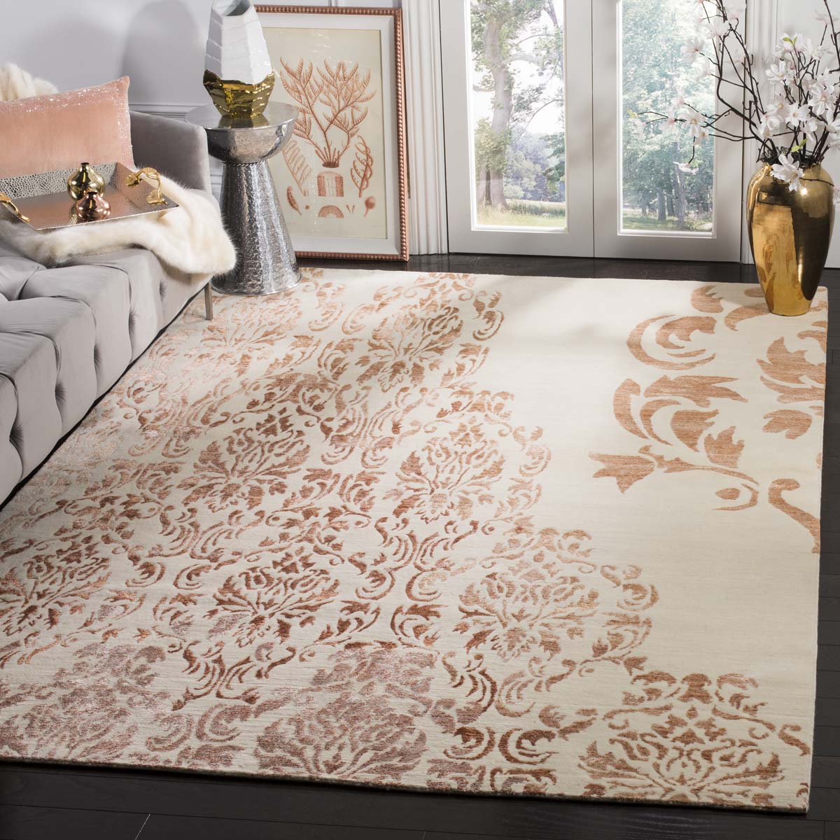 Safavieh Tibetan 59A Rug, TB959A - Ivory / Tangerine