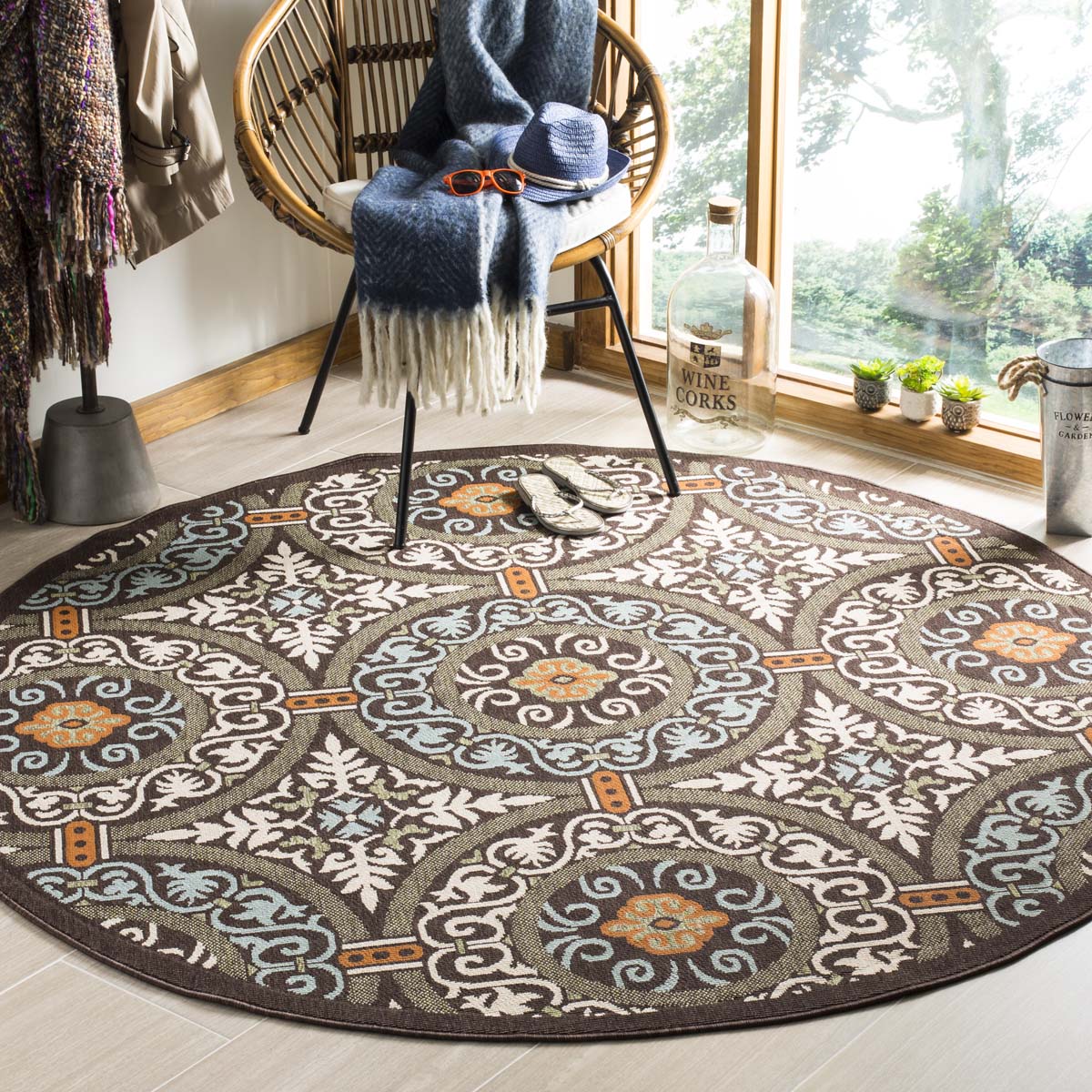 Safavieh Veranda 055 Rug, VER055 - Chocolate / Aqua