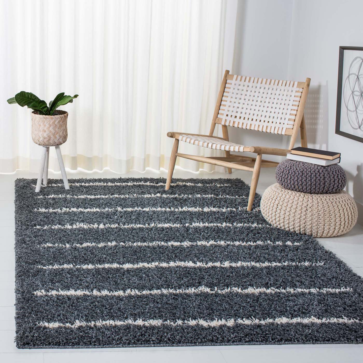 Safavieh Venus Shag 604 Rug, VNS604 - Dark Grey / Ivory